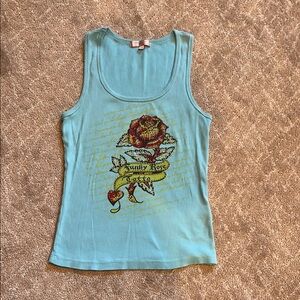 Romeo & Juliet Couture Blue Fitted Graphic Tank Top